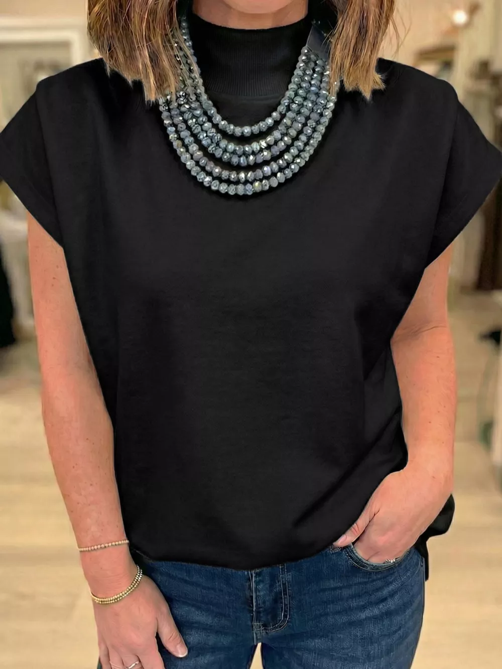 Mock Neck Cap Sleeve Blouse, image 5