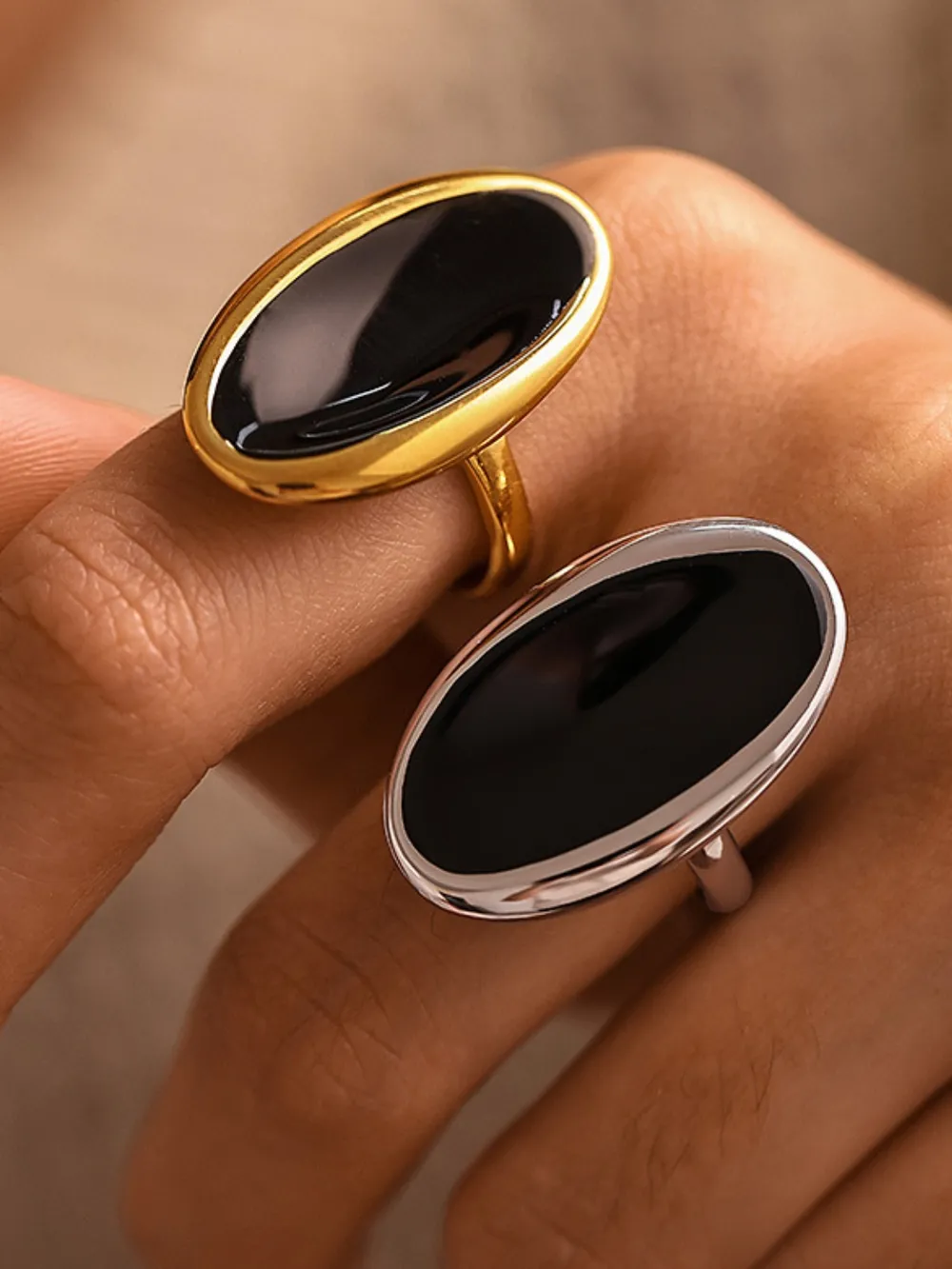 Stainless Steel Oil Drip Elliptical Open Ring, image 2
