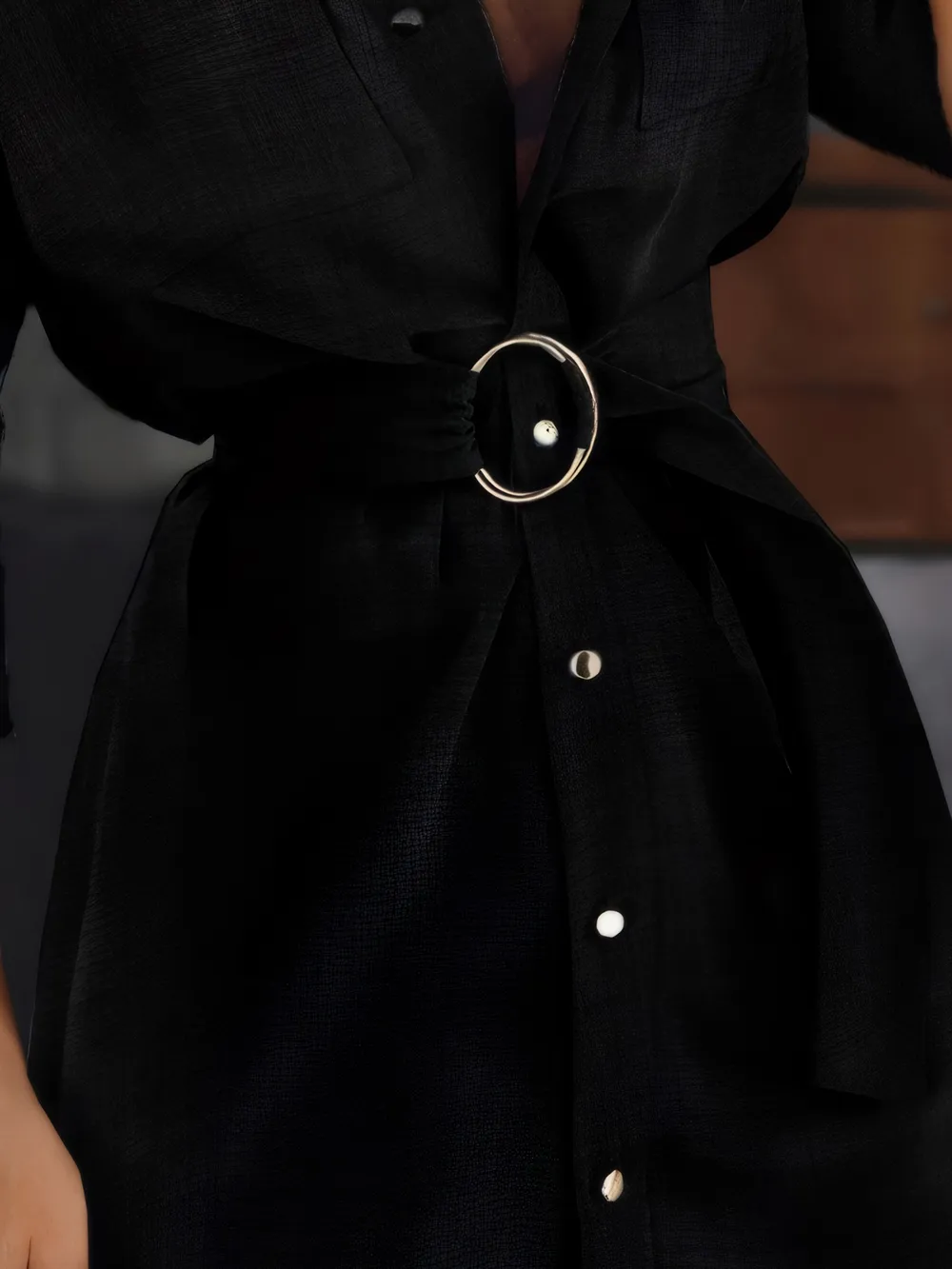 Button-Front Belted Shirt Dress, image 2