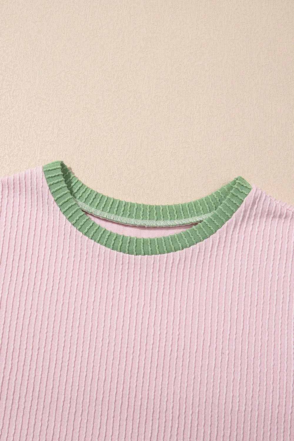 Contrast Trim Round Neck Cap Sleeve Top, image 2