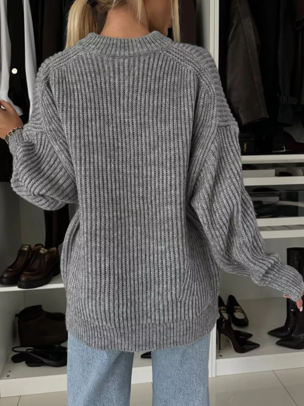 Ribbed Knit Crew Neck Sweater, image 5