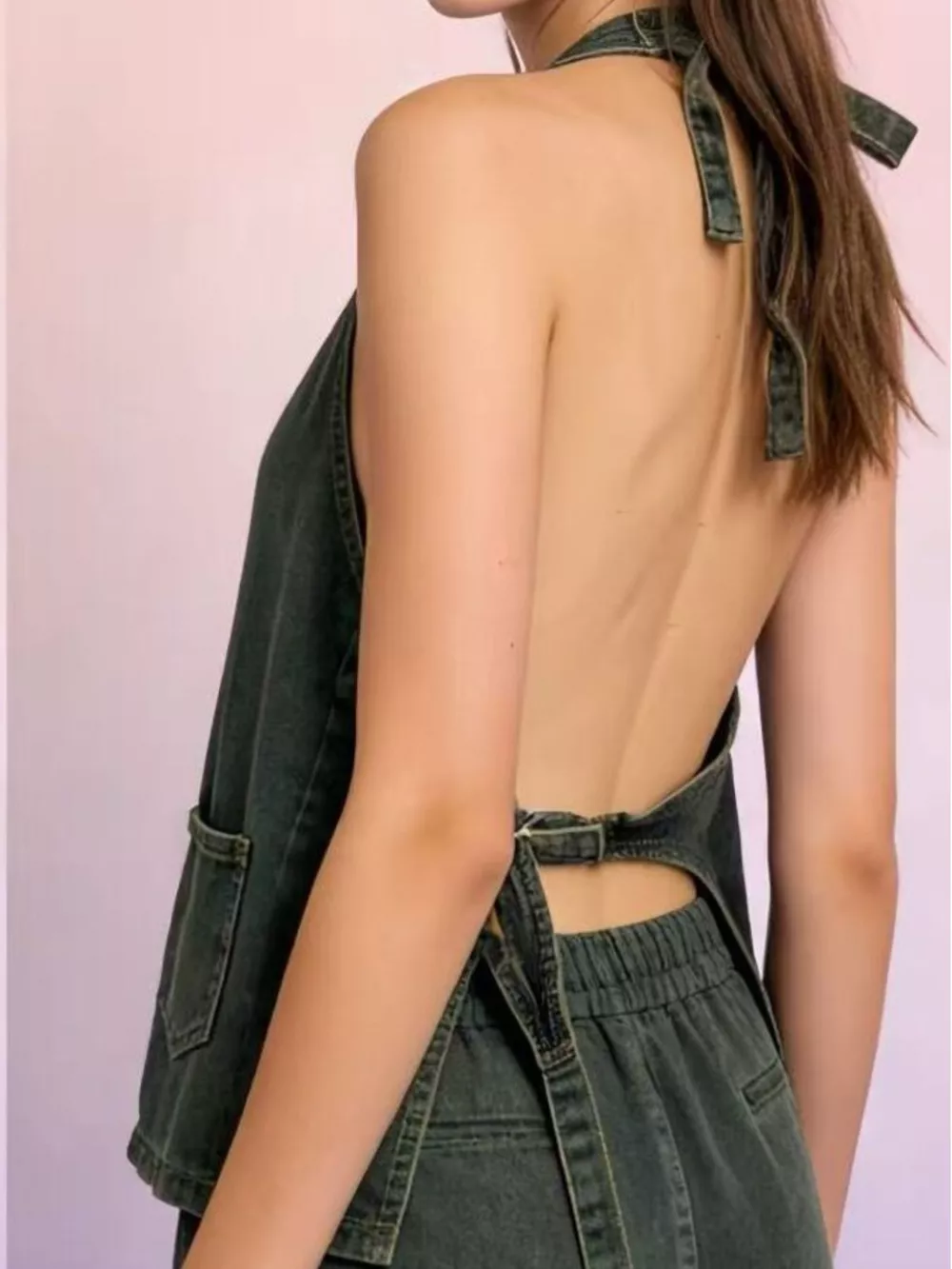 Halter Neck Button-Down Denim Vest, image 14