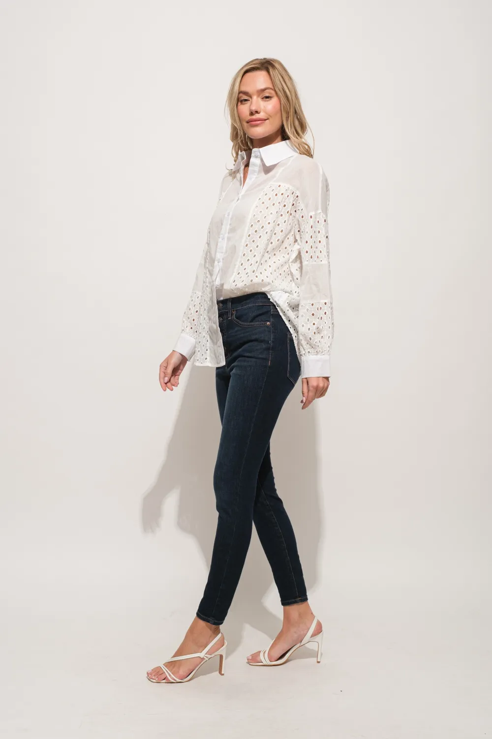 Eyelet Long Sleeve Button Down Shirt, image 6