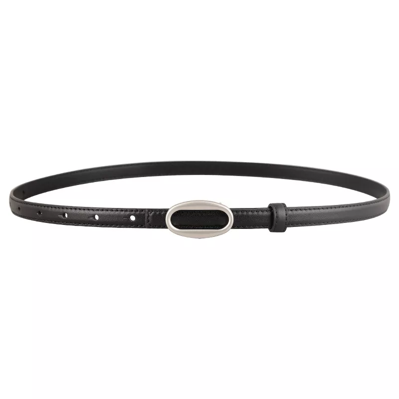 Oval Buckle Skinny Leather Belt, image 3
