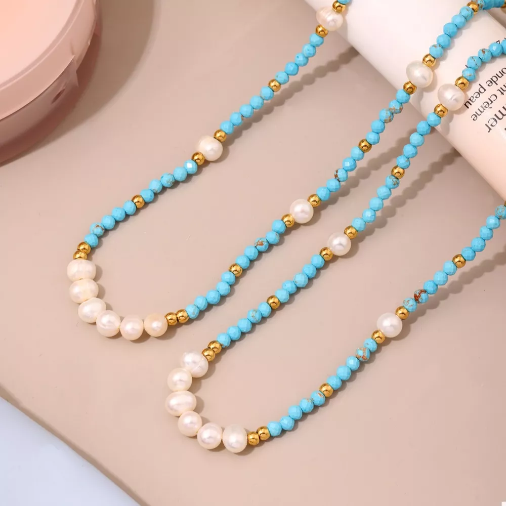 Turquoise Pearl Beaded Necklace, image 4