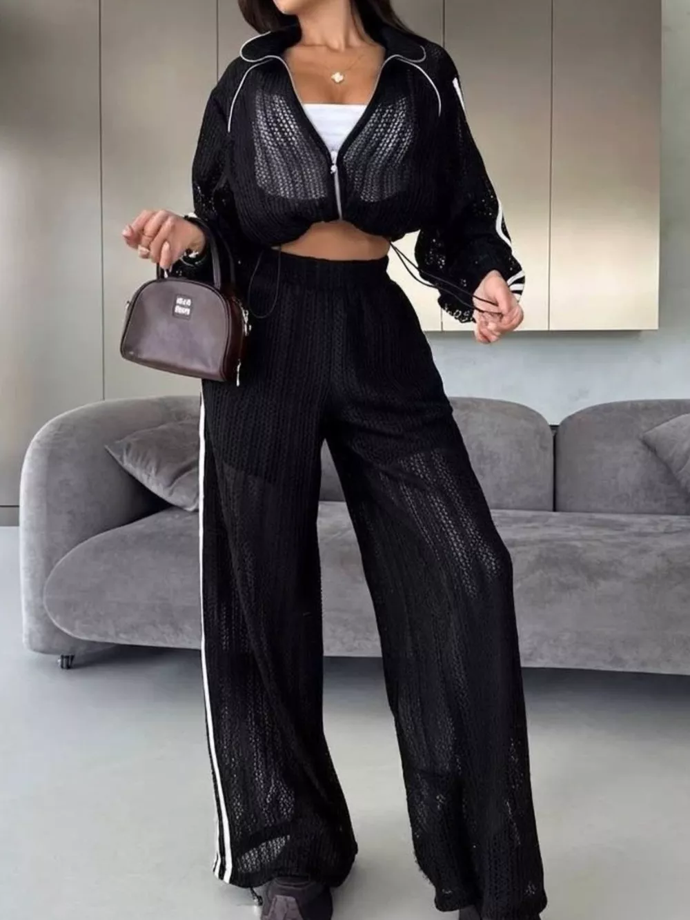 Side Stripes Zip Up Top and Pants Set