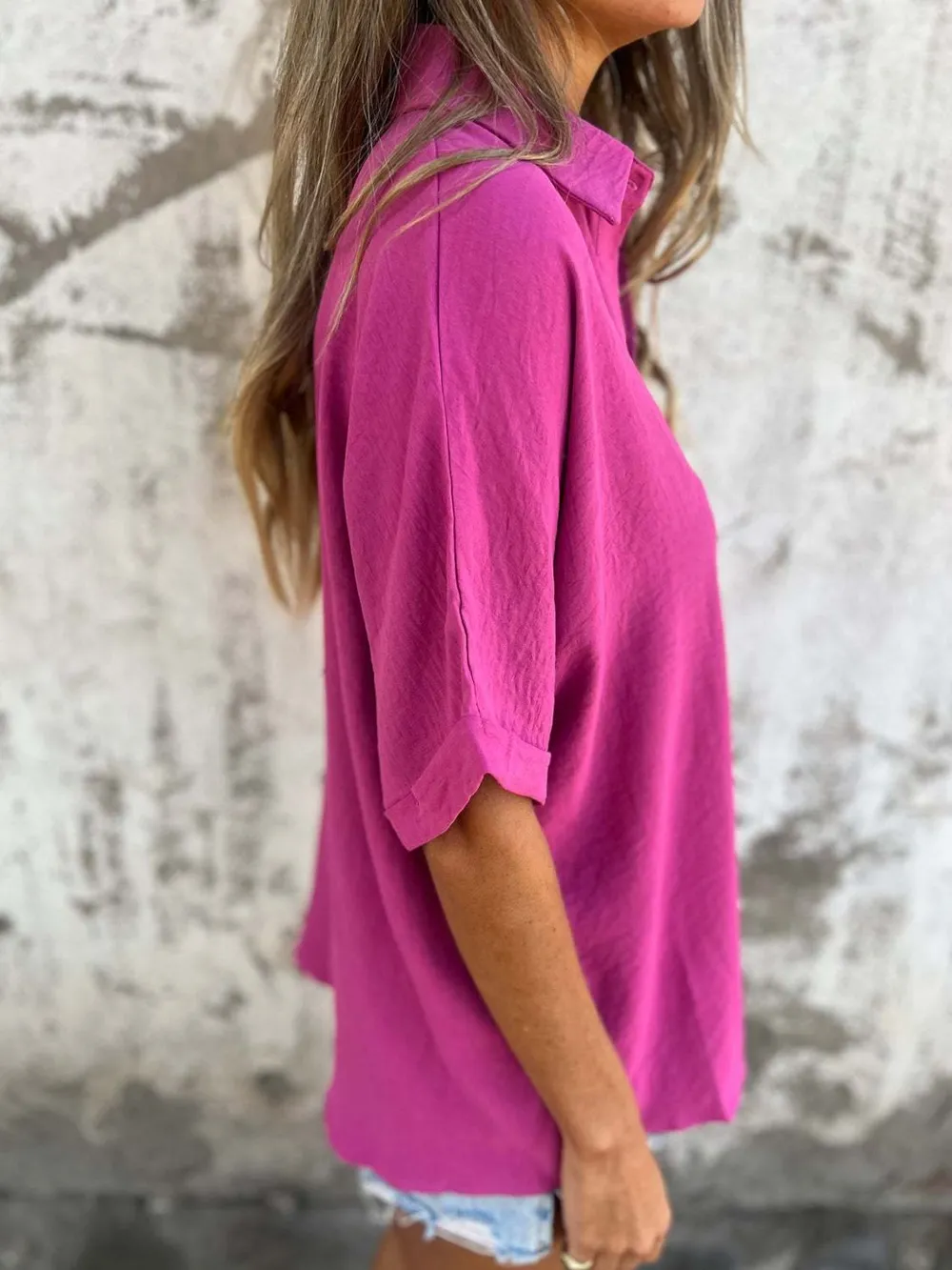 Full Size Collared Neck Half Sleeve Shirt Plus Size, image 3