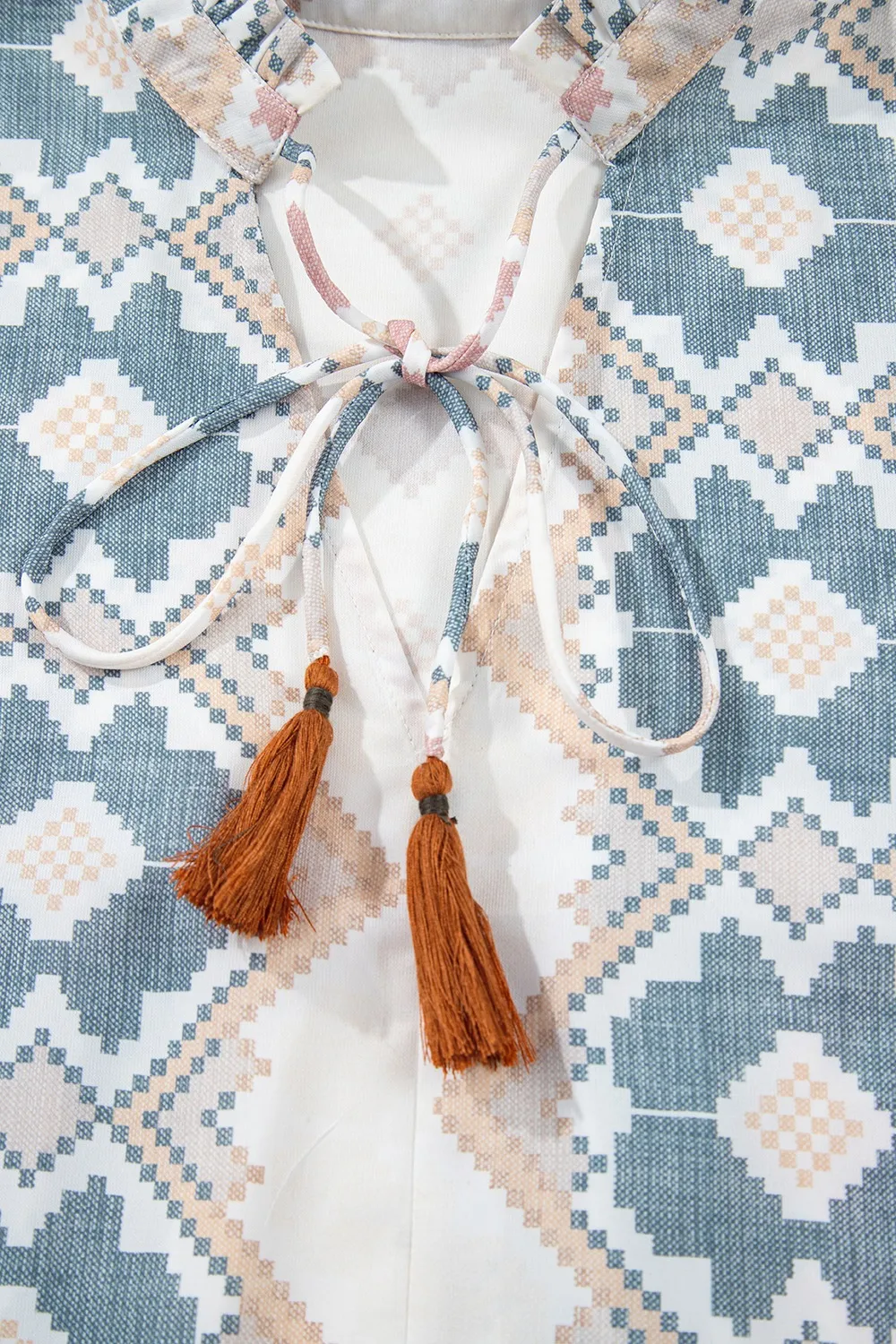 Tassel Tie Neck Balloon Sleeve Blouse, image 8