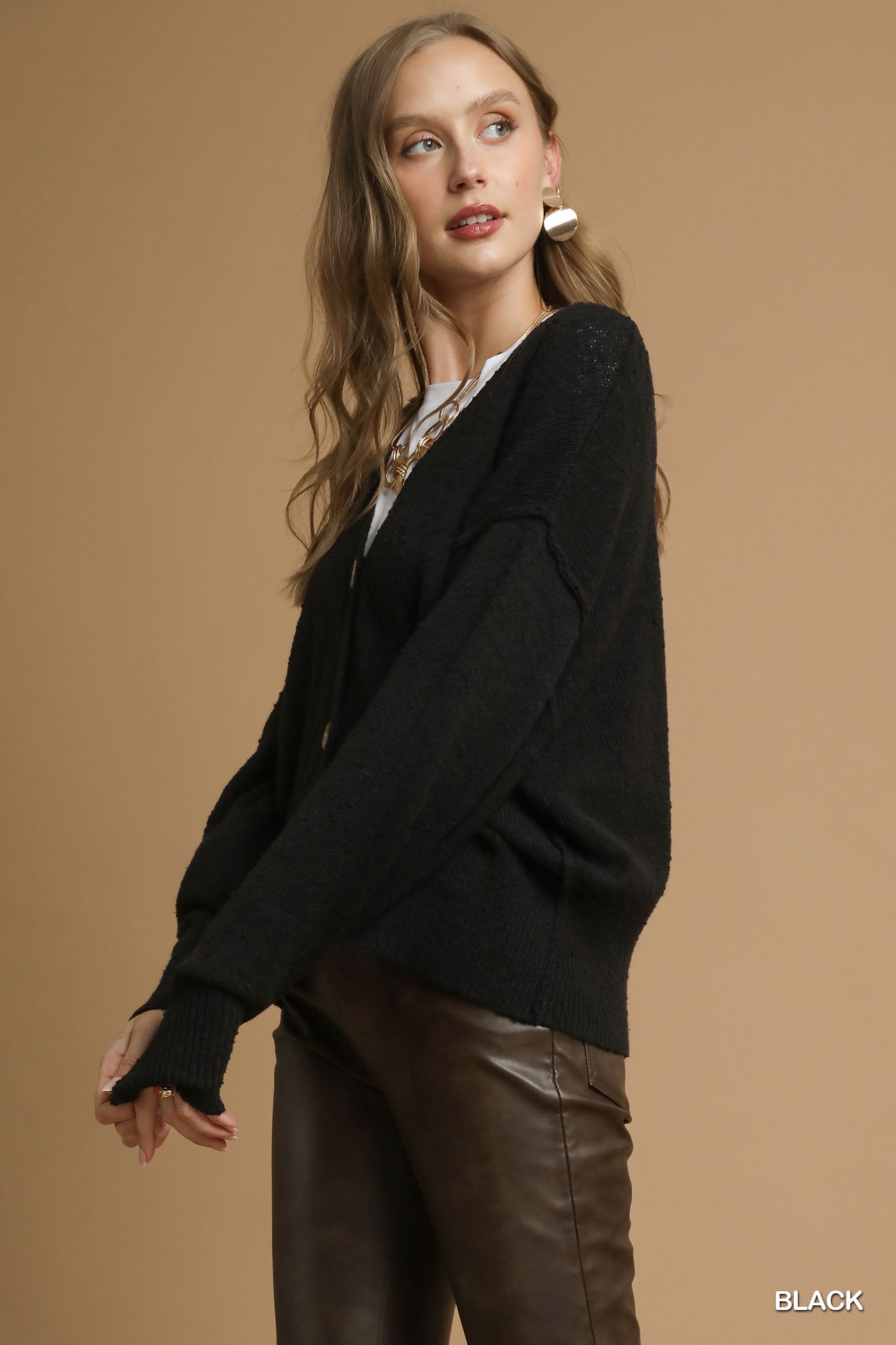 Button-Front V-Neck Knit Cardigan, image 2