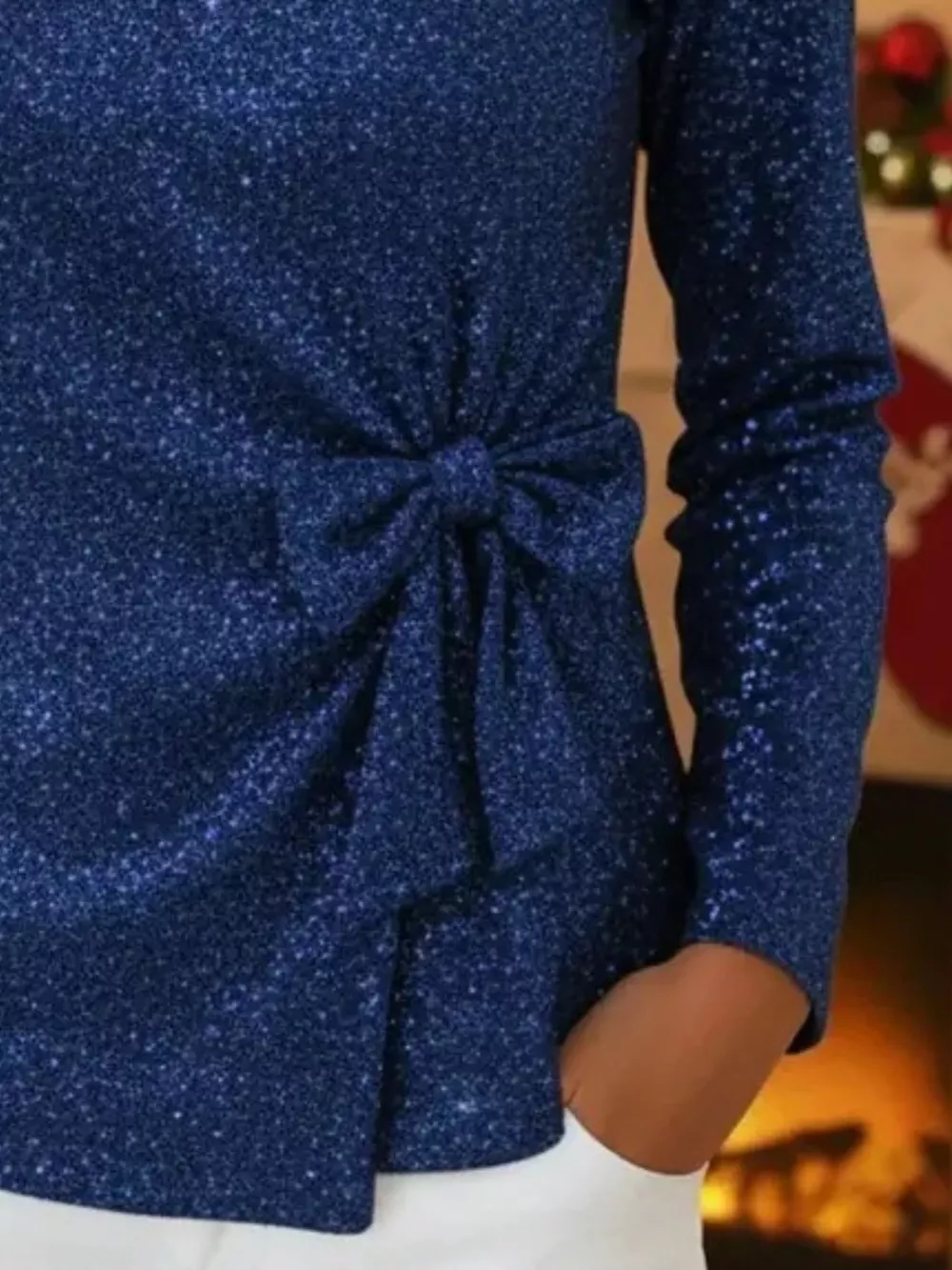 Full Size Sequin Bow-Knot Long Sleeve Top Plus Size, image 2