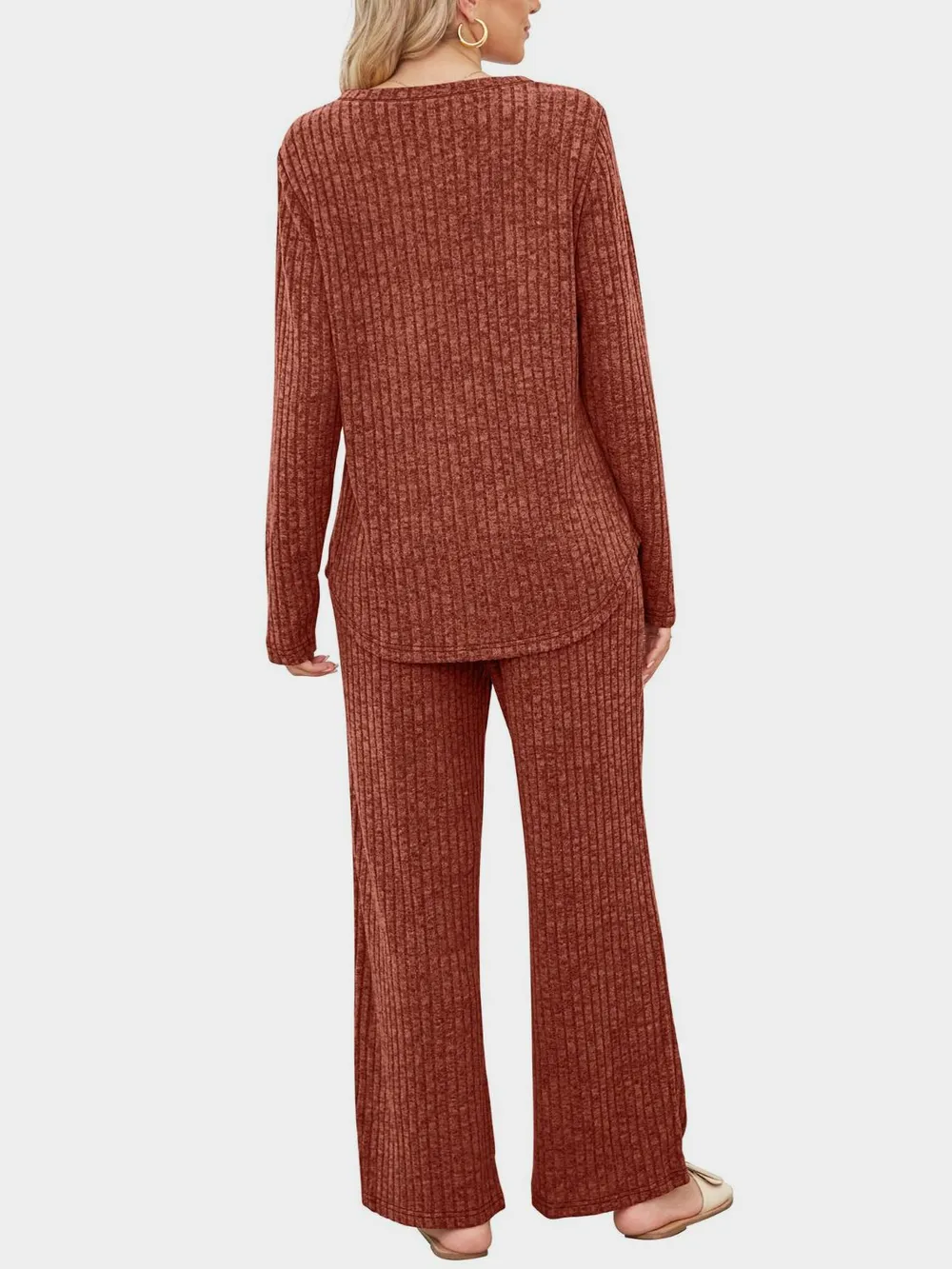 Round Neck Long Sleeve Top and Pants Set, image 10