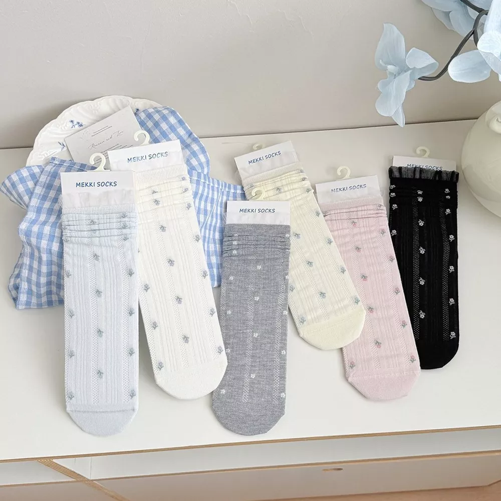 Breathable Floral Crew Socks, image 4