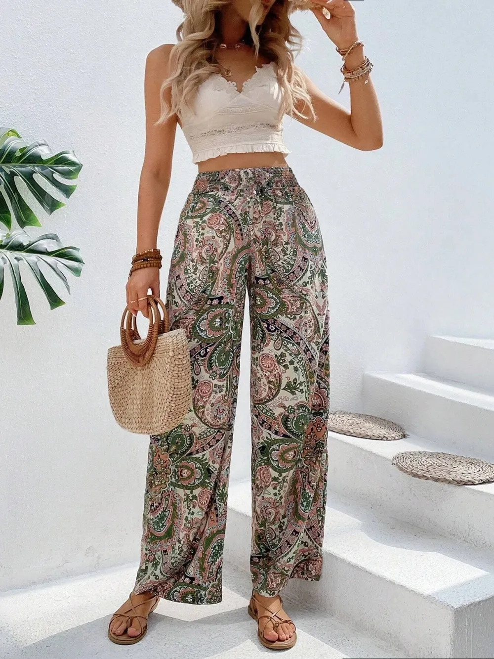 Printed Wide Leg Pants, image 4