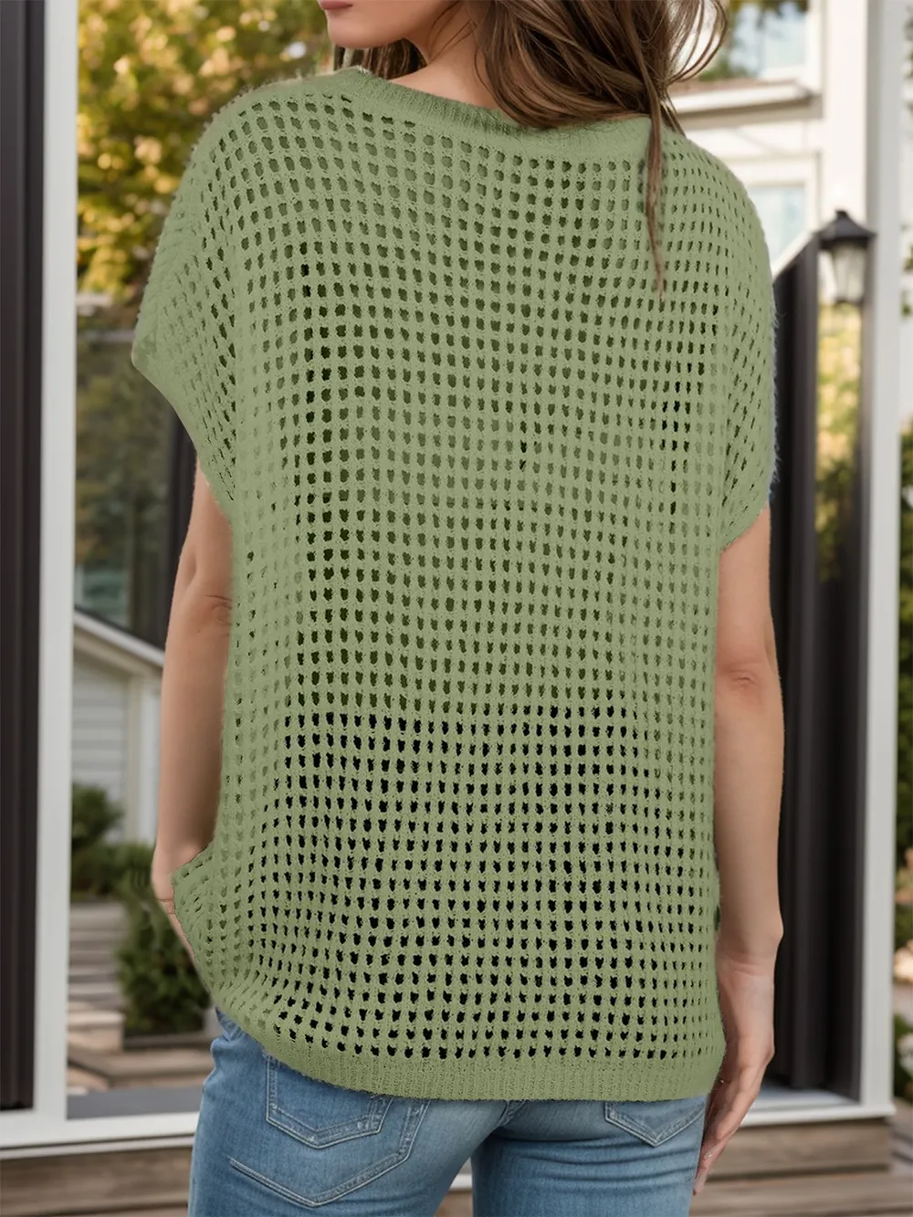 Openwork Round Neck Short Sleeve Cover-Up, image 2
