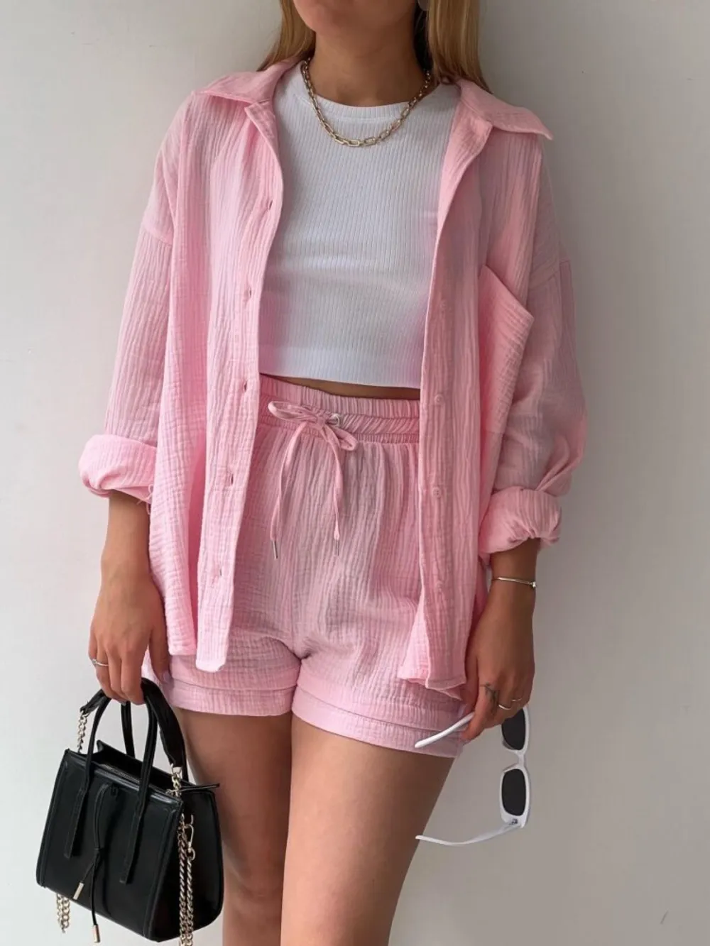 Textured Button Up Shirt and Shorts Set, image 4