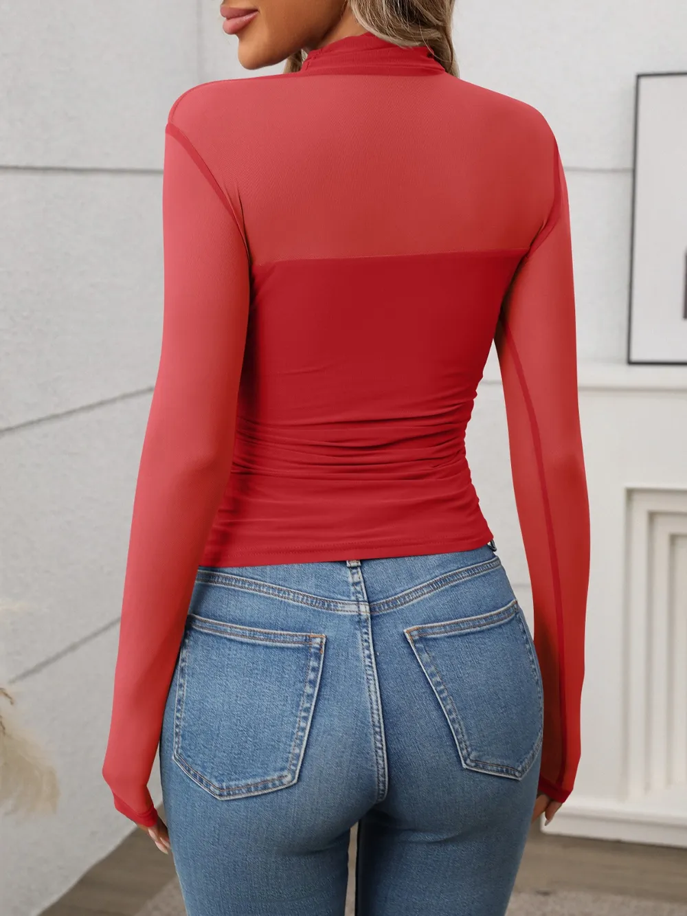 Mock Neck Long Sleeve Top, image 2