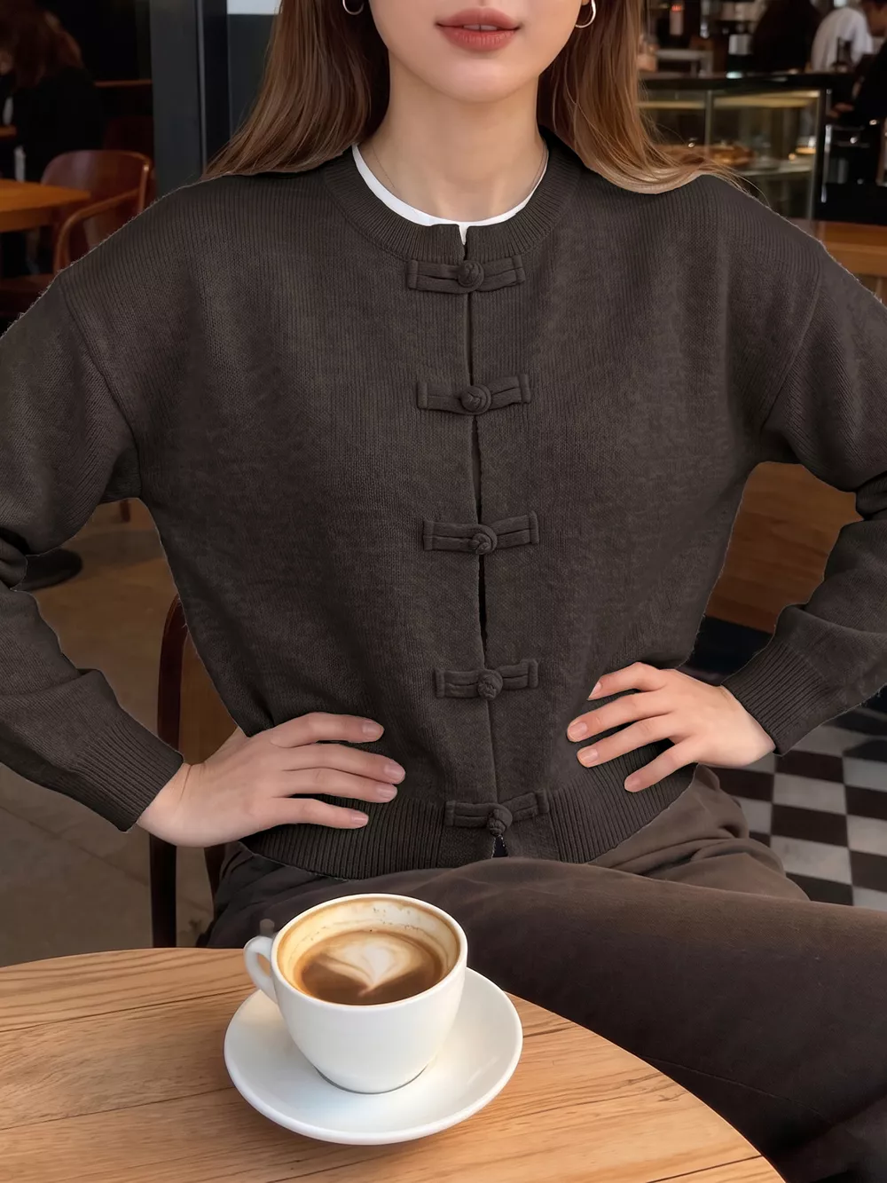 Chinese-Style Button Knit Cardigan, image 6