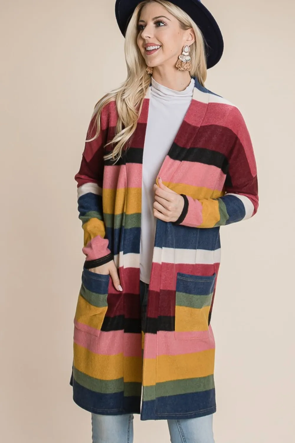 Color Block Striped Open Front Cardigan, image 2