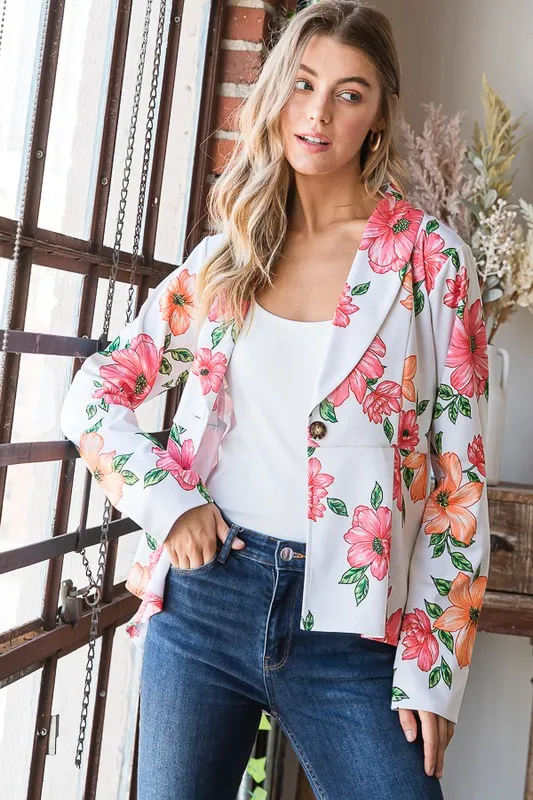 Full Size Multi Color Floral Blazers with Tunic Plus Size, image 2