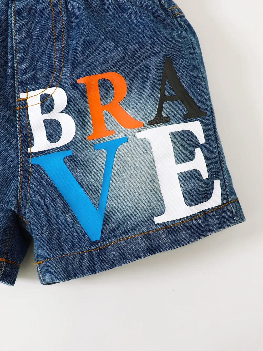 Children's Letter Round Neck Top and Denim Shorts Set, image 8