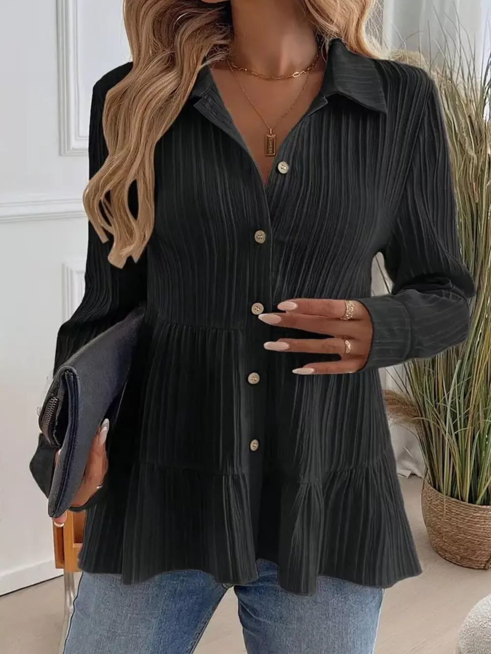 Button-Down Long Sleeve Tiered Shirt, image 22