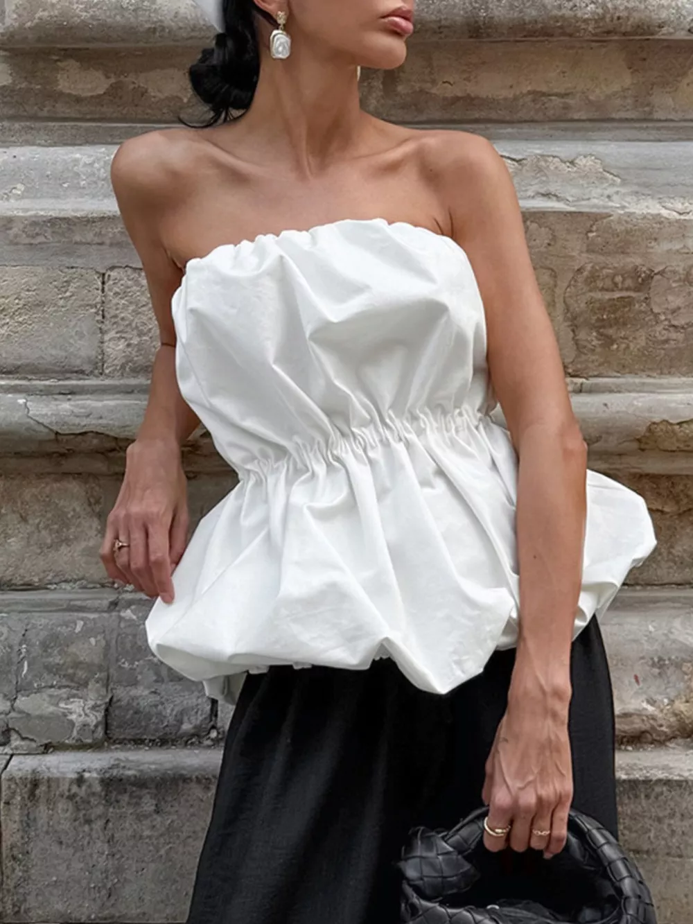 Ruched Bubble Hem Tube Top, image 2