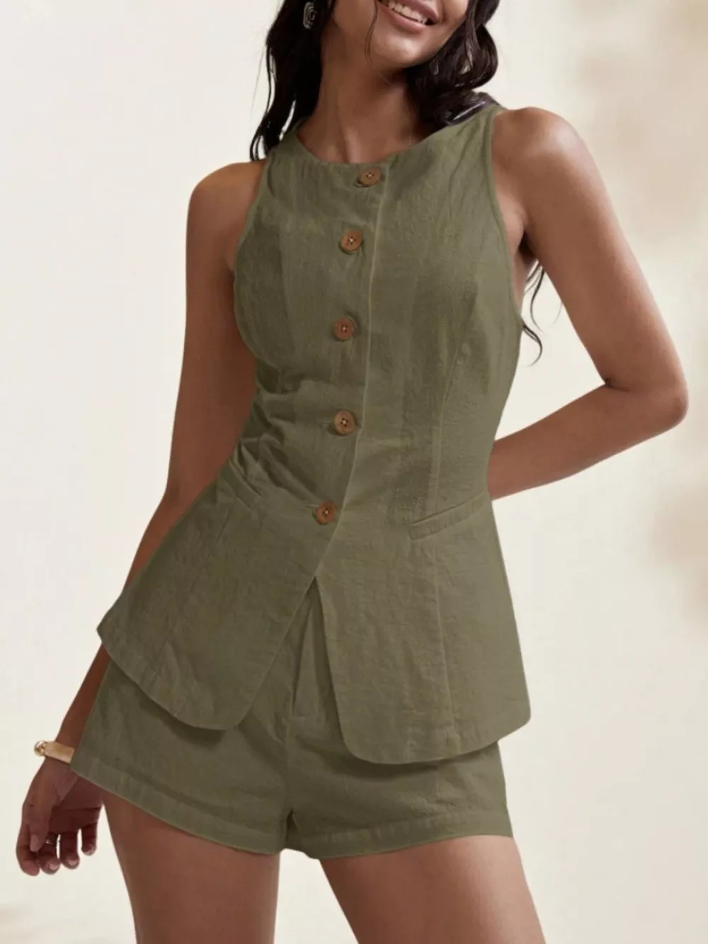 Button-Down Sleeveless Top and Shorts Set, image 10