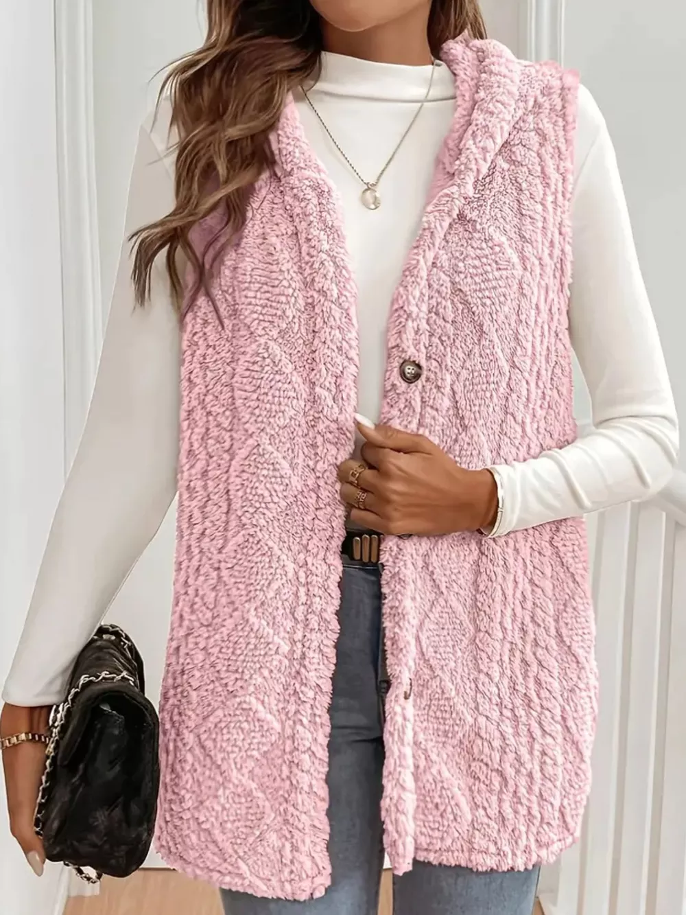 Button-Down Sherpa Hooded Vest Coat, image 17