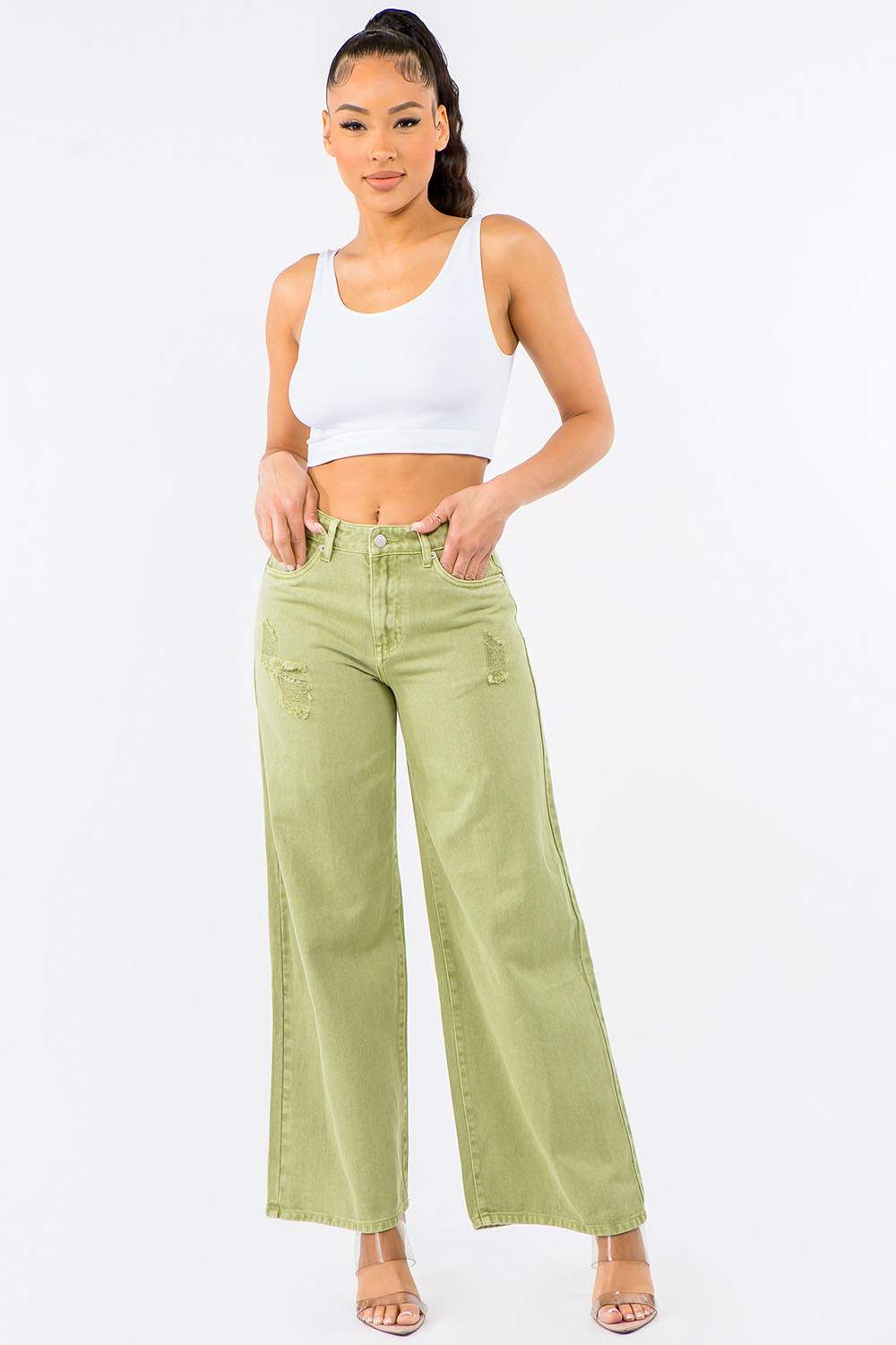 High Waist Distressed Wide Leg Jeans, image 2