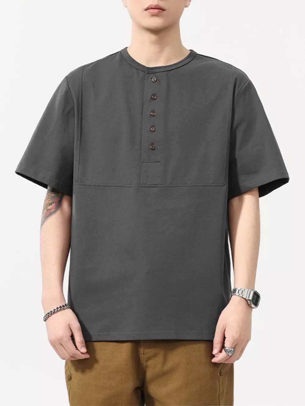 Men's Plus Size Button Detail Short Sleeve T-Shirt, image 2