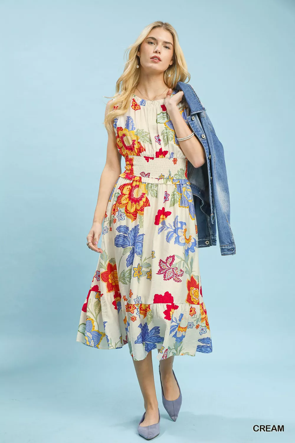 Floral Smocked Midi Dress, image 4