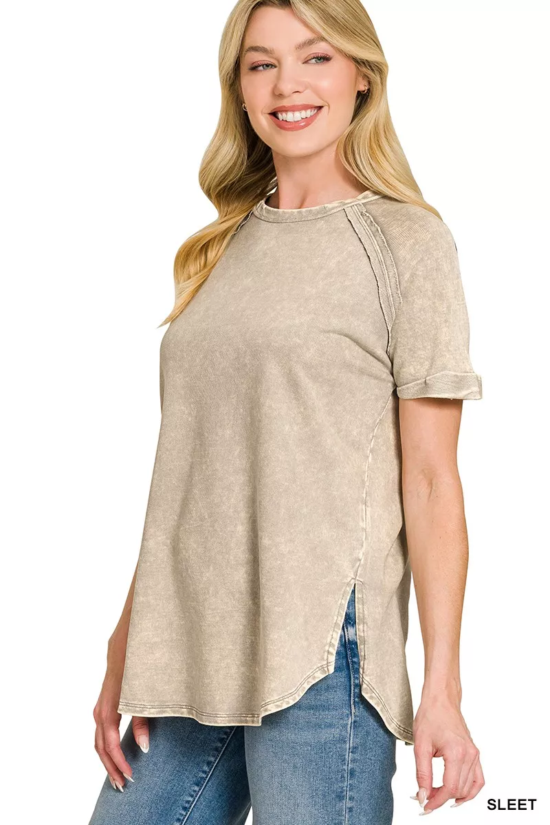 French Terry Washed Curved Hem Top, image 2