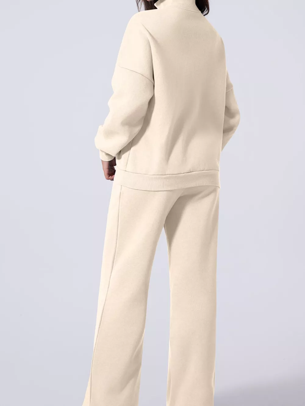 Drop Shoulder Zip Up Jacket and Drawstring Pants Active 2pcs Set, image 2