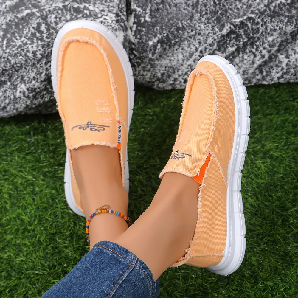 Raw Edge Round Toe Embroidery Flat Slip-Ons, image 2