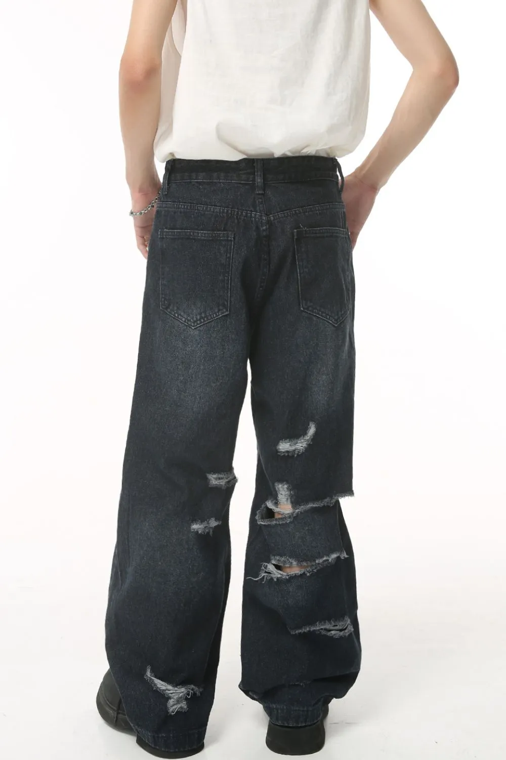 Distressed Wide Leg Pocketed Men's Jeans, image 3