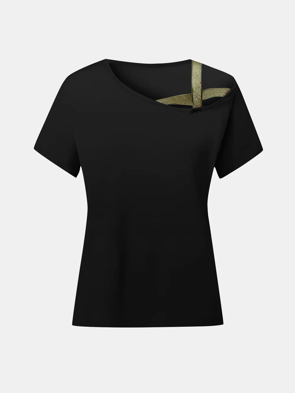 Asymmetrical Neck Short Sleeve T-Shirt, image 2