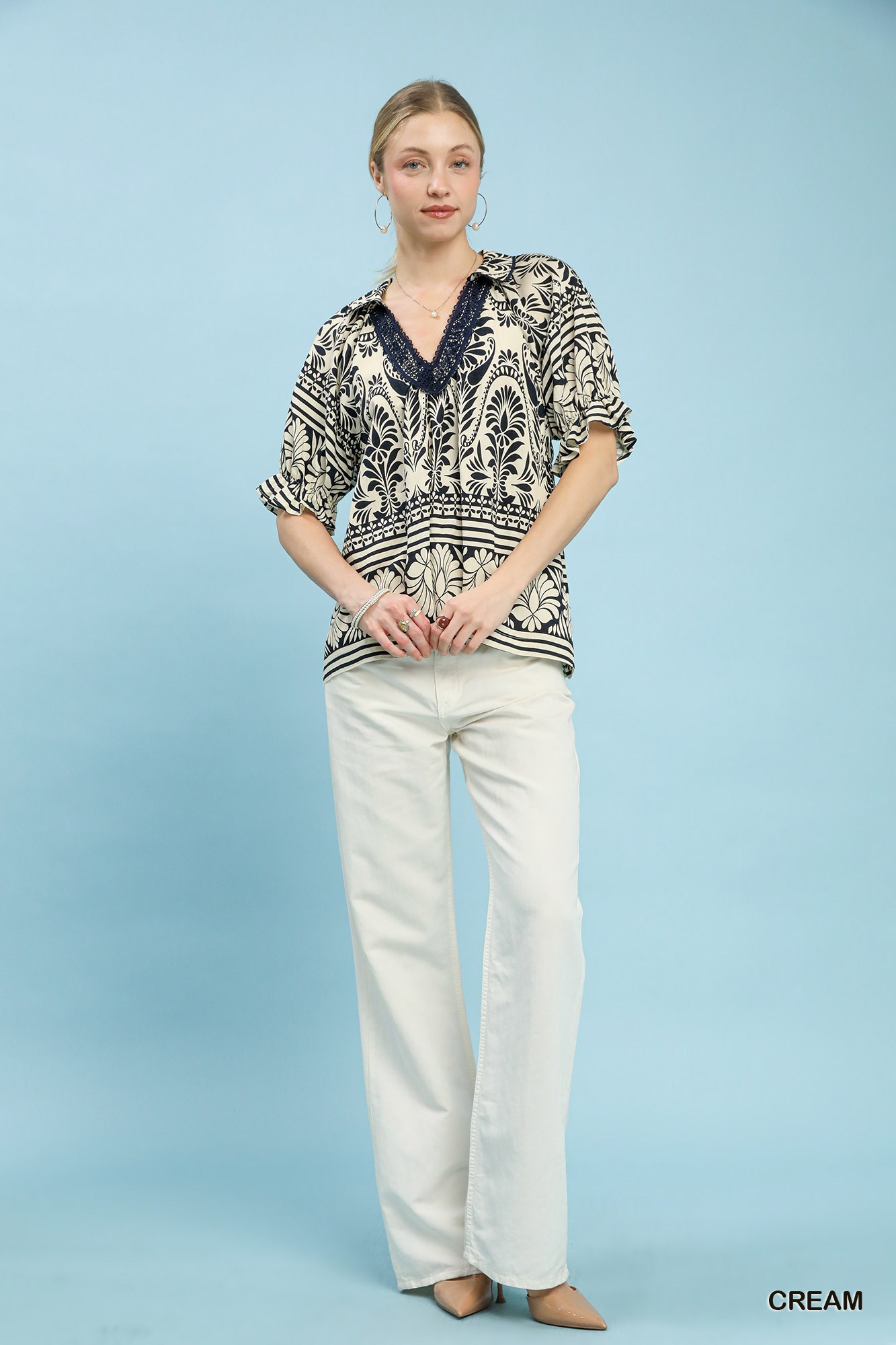 Two Tone Boarder Print Top, image 2