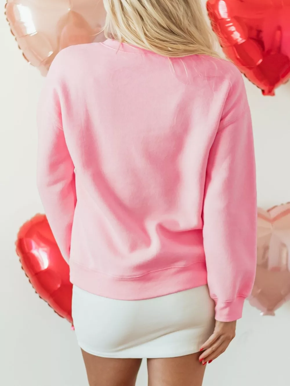 Bow Printed Big Heart Valentines Day Pullover Sweatshirt, image 2
