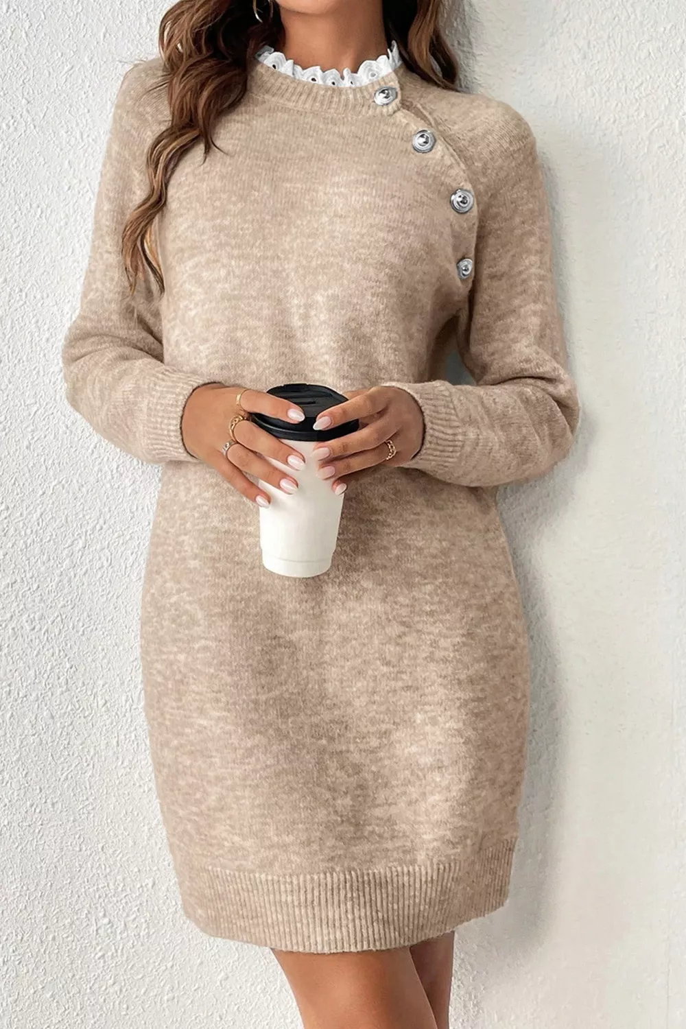 Ribbed Hem Raglan Sleeve Sweater Dress, image 2