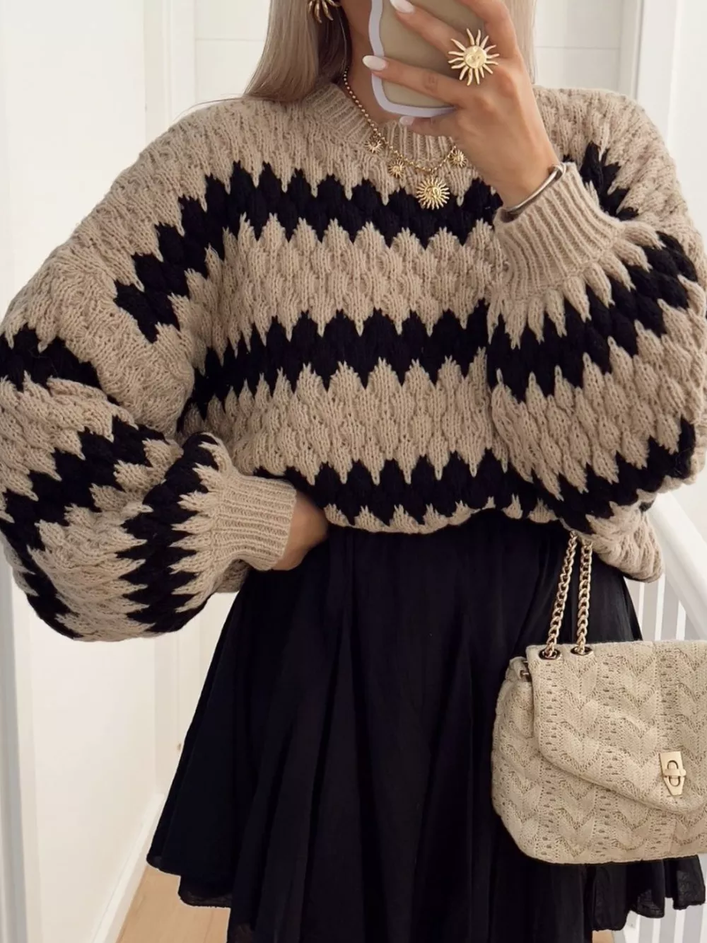 Striped Round Neck Dropped Shoulder Sweater, image 3