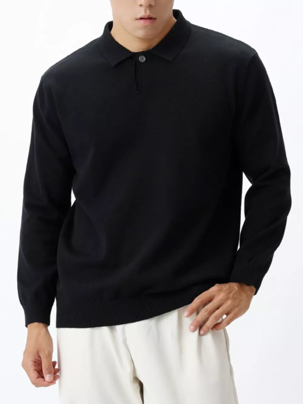 Men's Plus Size Polo Collar Long Sleeve Sweater