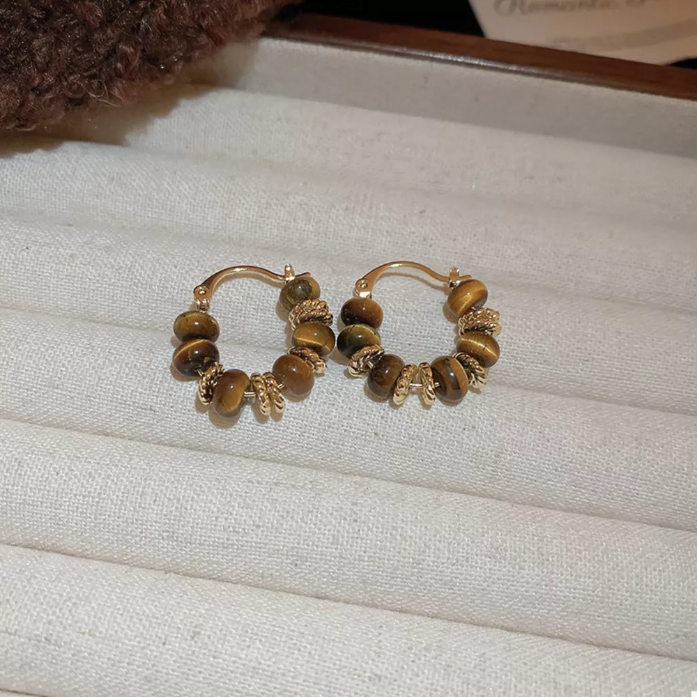 Tiger's Eye 18K Gold-Plated Copper Geometric Earrings, image 4