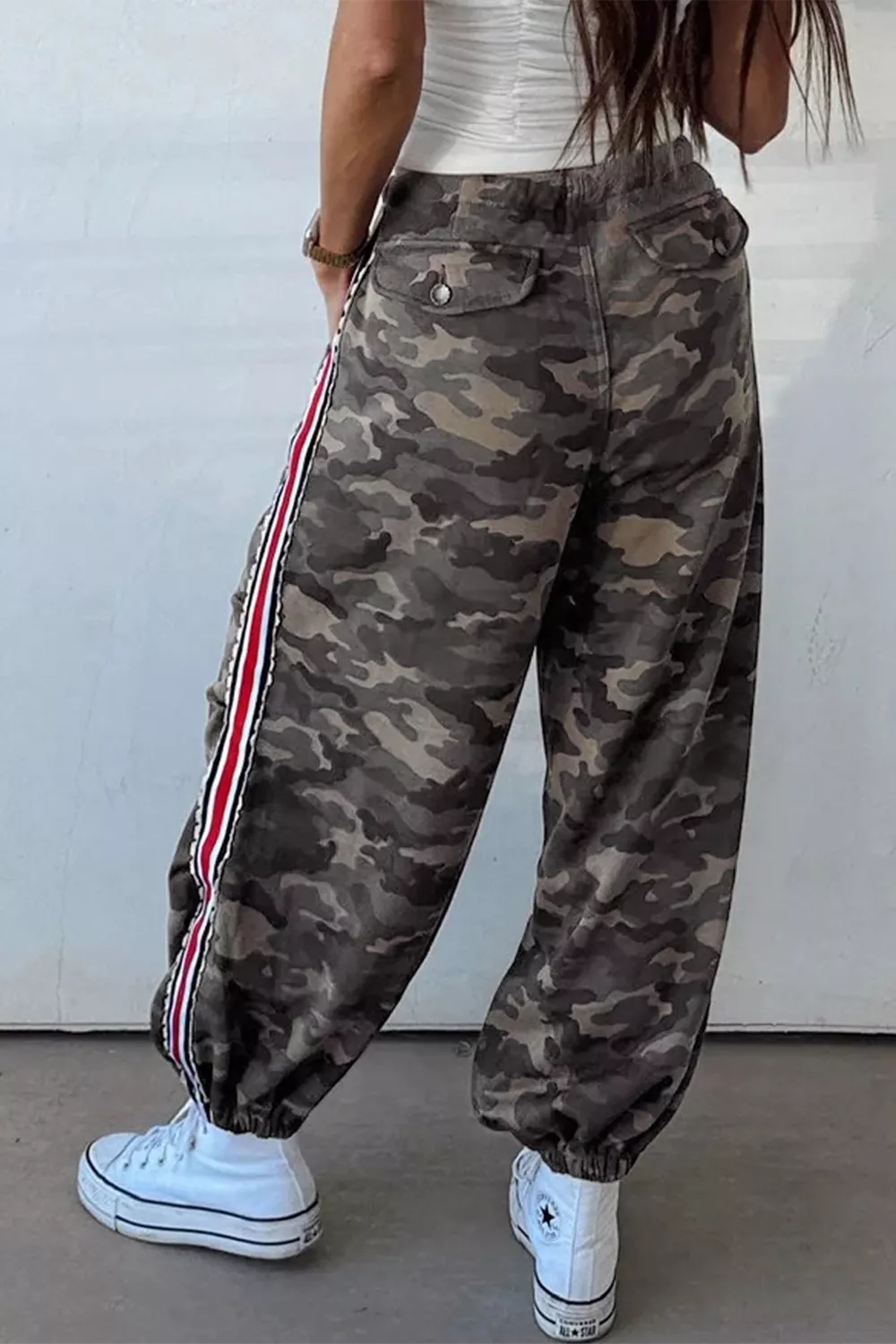 Camo Print Drawstring Waist Joggers, image 2