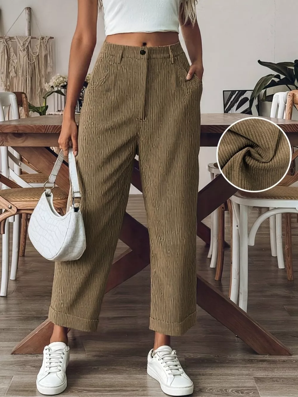 Textured Corduroy Straight-Leg Pants, image 2