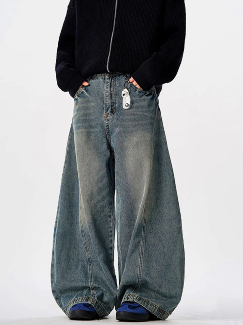 Men's Vintage Washed Wide Leg Curved Jeans