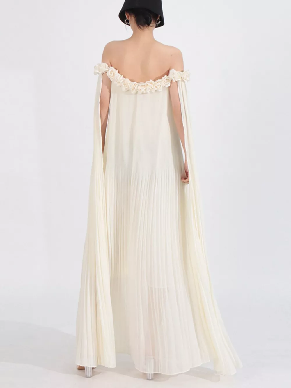 Off-Shoulder Floral Pleated Maxi Dress, image 6