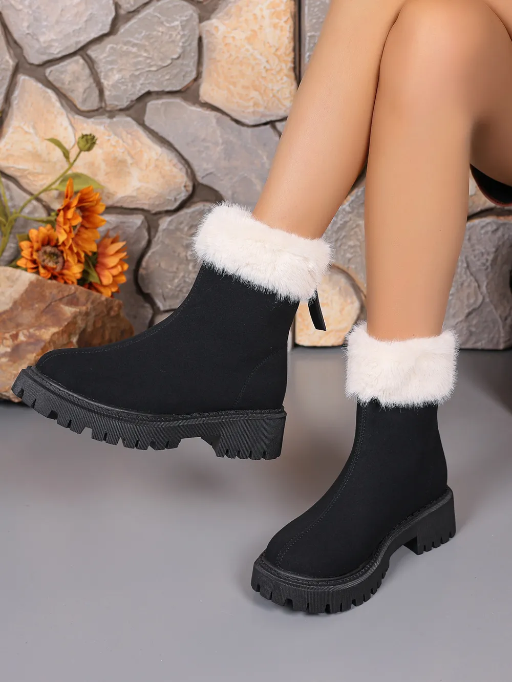 Faux Fur Trim Suede Platform Boots, image 6