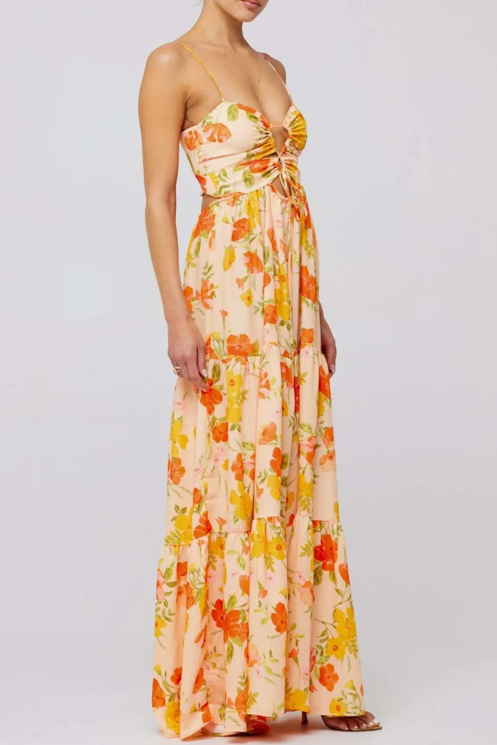 Floral Print Tie Front Tiered Maxi Dress, image 2