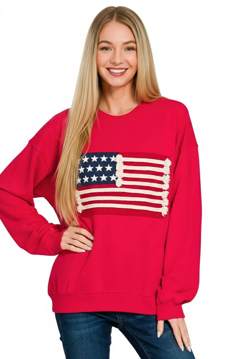 French Terry American Flag Pullover