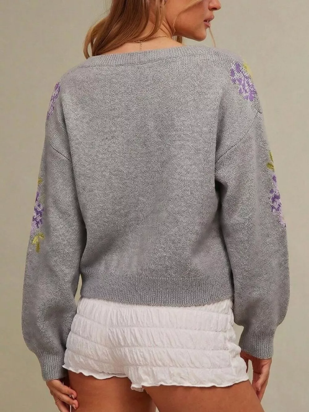Floral Pattern Dropped Shoulder Sweater, image 14